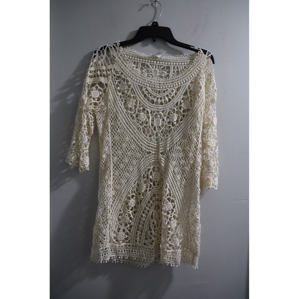 Breeze Ever Ivory Cotton Crochet‎ Lace Tunic Top Mini Dress Womens Small